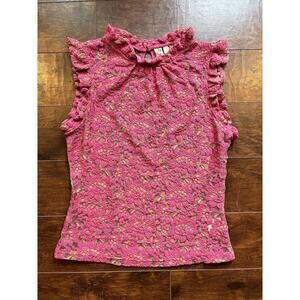 Anthropologie Dolan Pink Lace High Neck Sleeveless Sheer Top Size Small